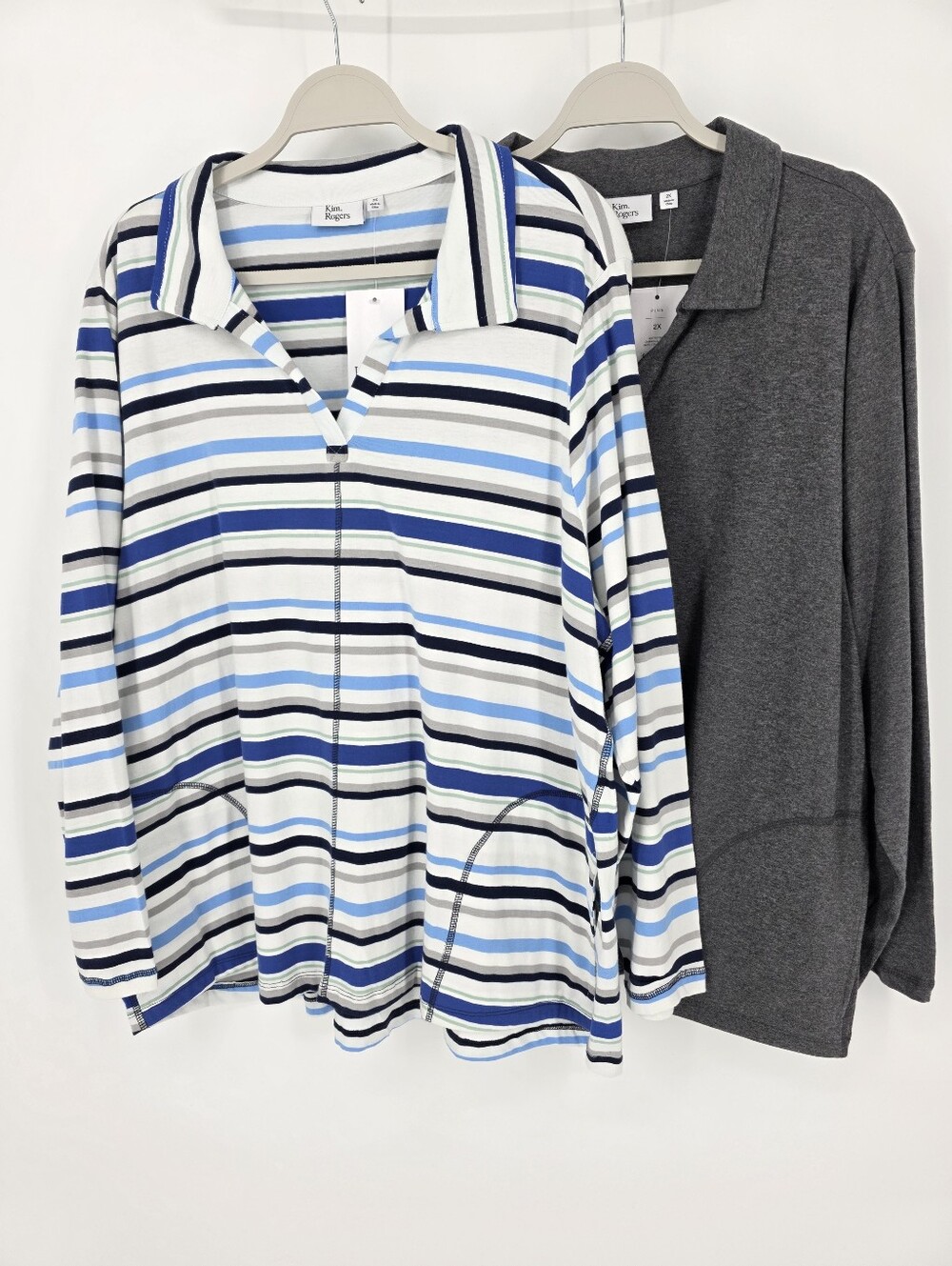 Kim Roger Bundle Of 2 Long Sleeve V-neck Tops, Sz 2X